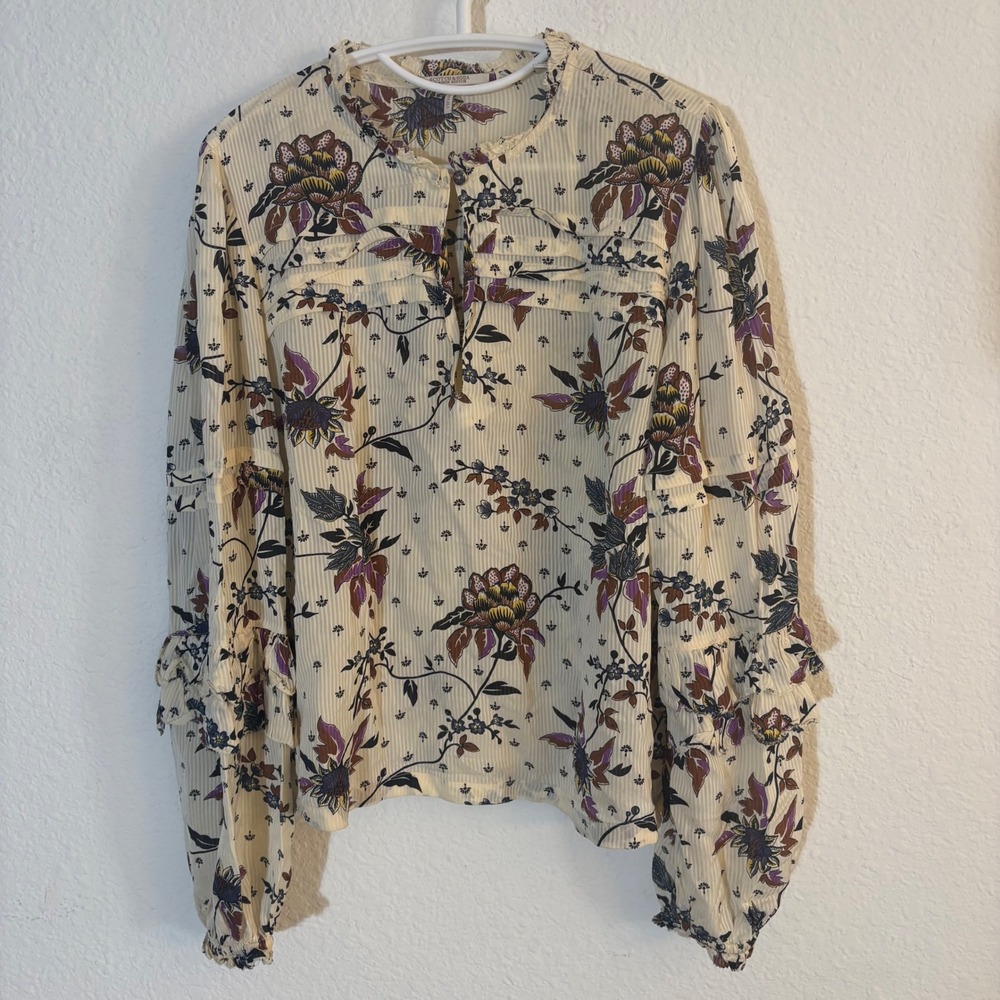 Scotch & Soda Maison Scotch Floral Pintuck Blouse Womens Medium Cream Floral